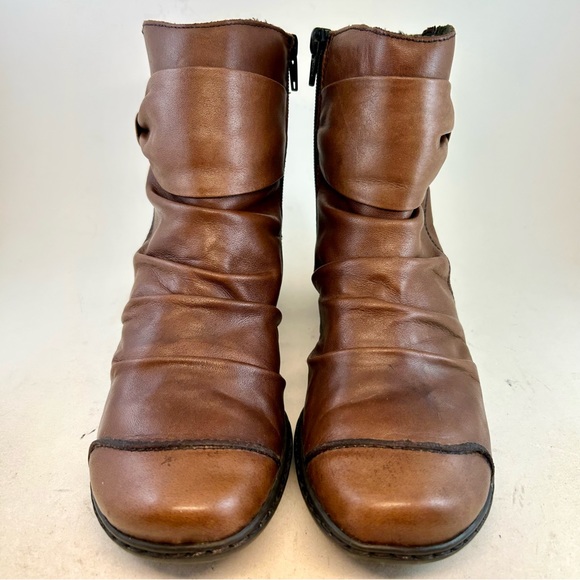 Rieker Antistress Brown Leather Ruched Louise Zipper Ankle Boots Booties 38 7 - Picture 2 of 12